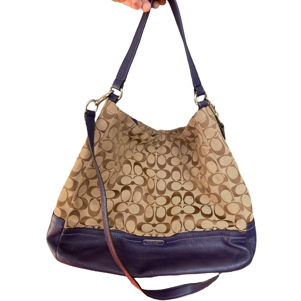 Coach Signature Park Hobo Shoulder Bag Khaki Indigo Convertible Crossbody